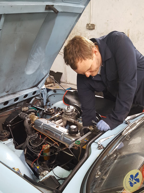 A classic car being repaired